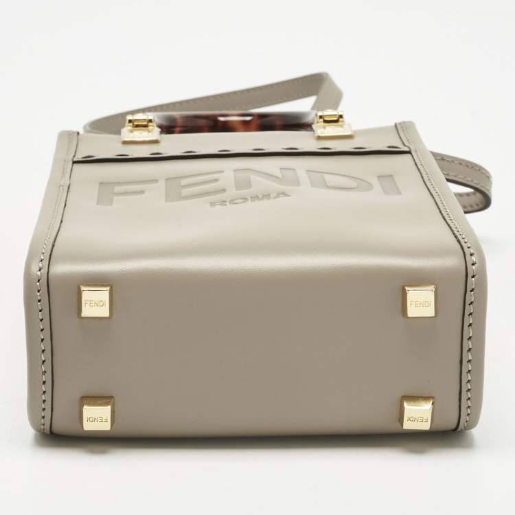 Pre Owned Fendi Grey Leather Mini Sunshine Tote