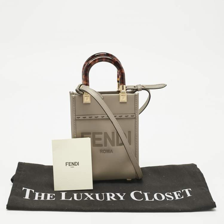 Pre Owned Fendi Grey Leather Mini Sunshine Tote