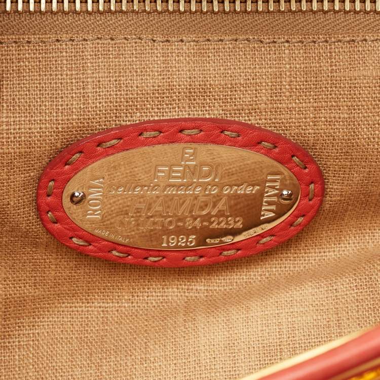 Pre Owned Fendi Coral Orange Selleria Leather Large Peekaboo Tote