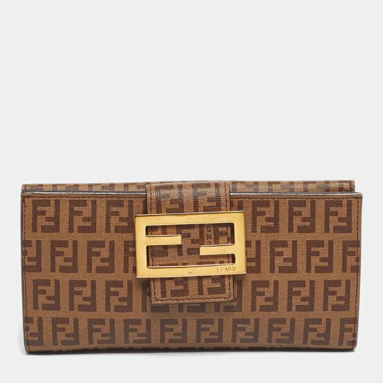 Pre Owned Fendi Brown Zuchinno Coated Canvas Forever Flap Continental Wallet