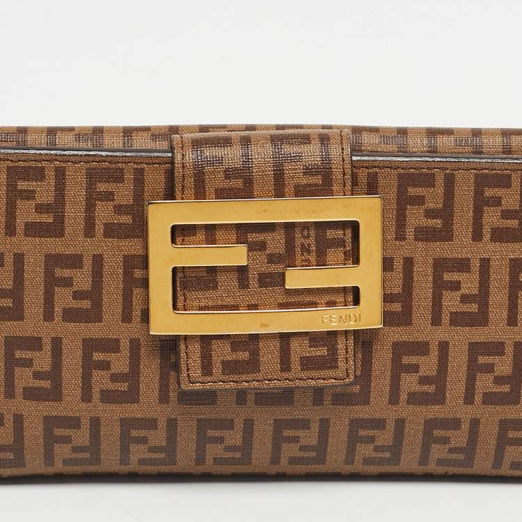 Pre Owned Fendi Brown Zuchinno Coated Canvas Forever Flap Continental Wallet