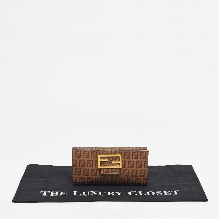 Pre Owned Fendi Brown Zuchinno Coated Canvas Forever Flap Continental Wallet