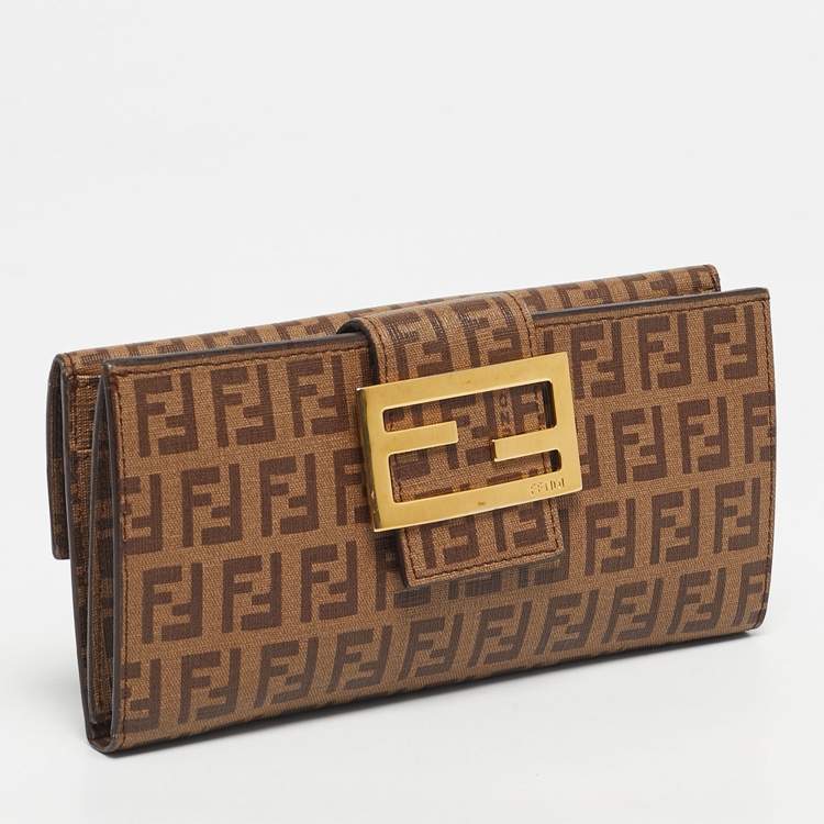 Pre Owned Fendi Brown Zuchinno Coated Canvas Forever Flap Continental Wallet