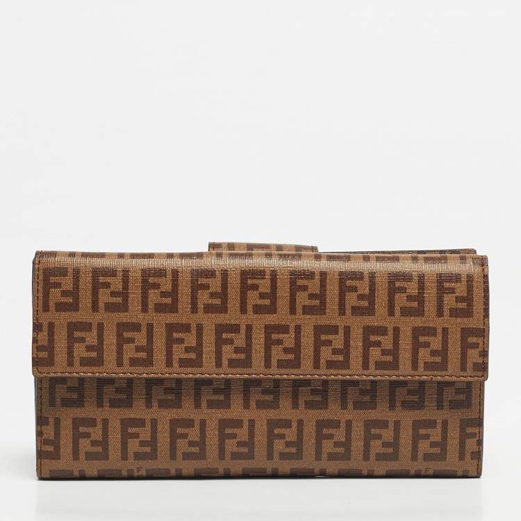 Pre Owned Fendi Brown Zuchinno Coated Canvas Forever Flap Continental Wallet