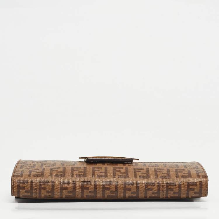 Pre Owned Fendi Brown Zuchinno Coated Canvas Forever Flap Continental Wallet