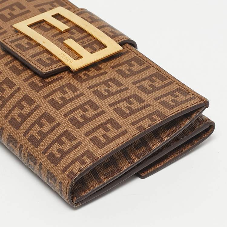 Pre Owned Fendi Brown Zuchinno Coated Canvas Forever Flap Continental Wallet