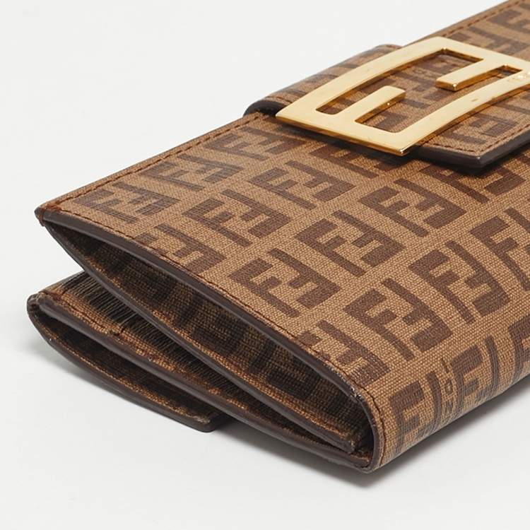 Pre Owned Fendi Brown Zuchinno Coated Canvas Forever Flap Continental Wallet