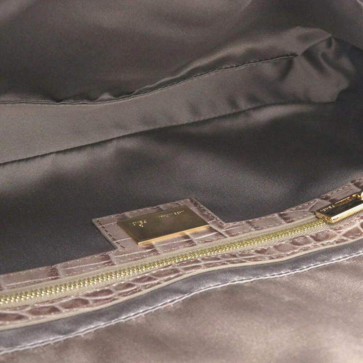 Pre Owned Fendi Mamma Gray Satin and Leather Shoulder Bag