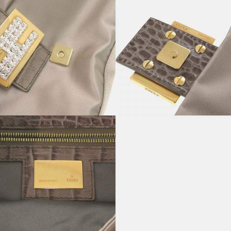 Pre Owned Fendi Mamma Gray Satin and Leather Shoulder Bag