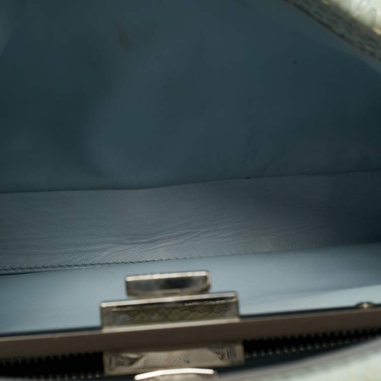 Pre Owned Fendi Light Blue Python Regular Peekaboo Top Handle Bag