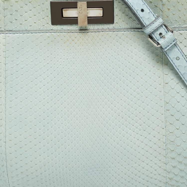 Pre Owned Fendi Light Blue Python Regular Peekaboo Top Handle Bag