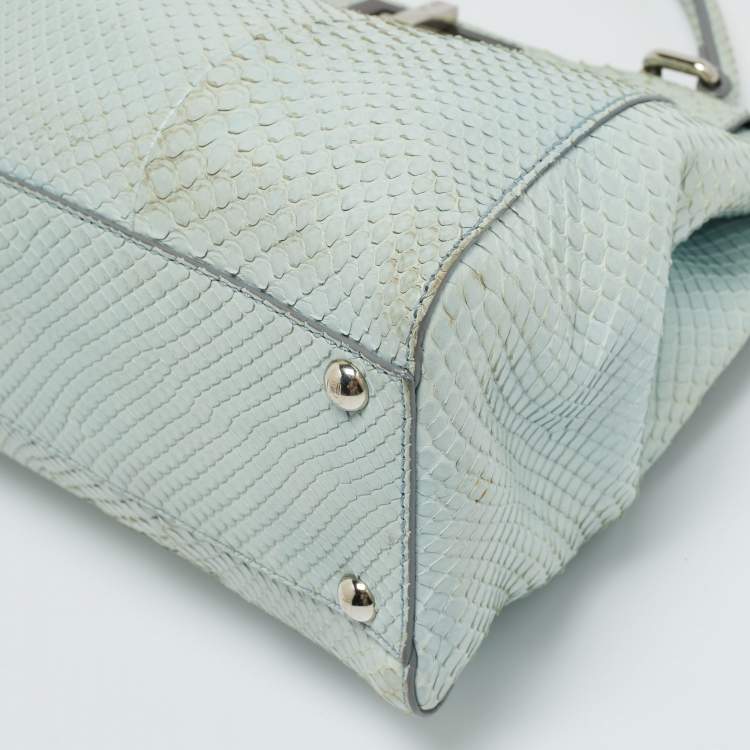 Pre Owned Fendi Light Blue Python Regular Peekaboo Top Handle Bag