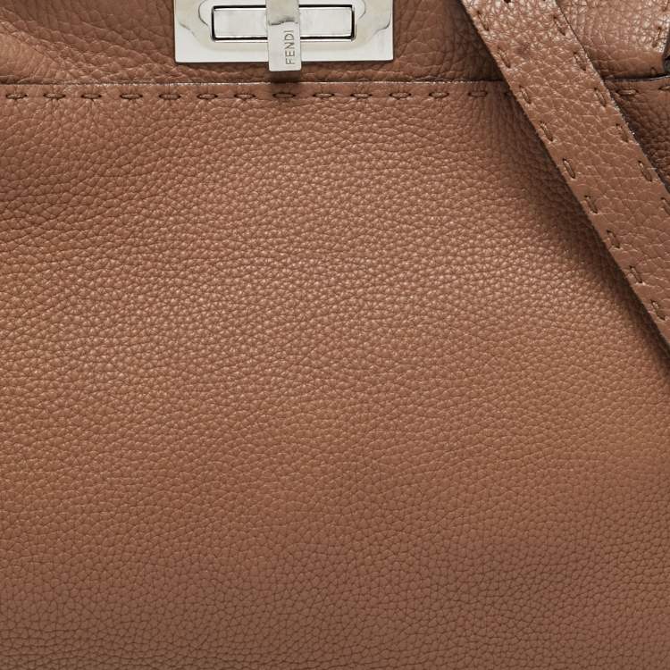 Pre Owned Fendi Brown Leather Medium Peekaboo Top Handle Bag