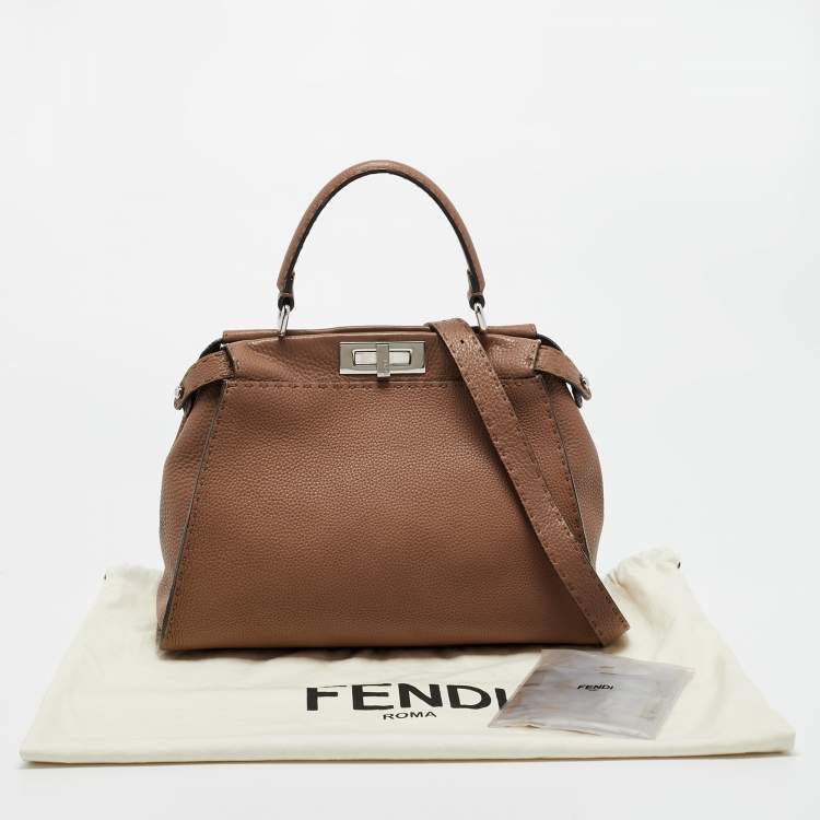 Pre Owned Fendi Brown Leather Medium Peekaboo Top Handle Bag