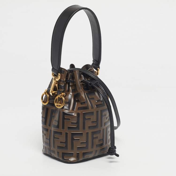 Pre Owned Fendi Brown/Black Zucca Leather Mini Mon Tresor Bucket Bag