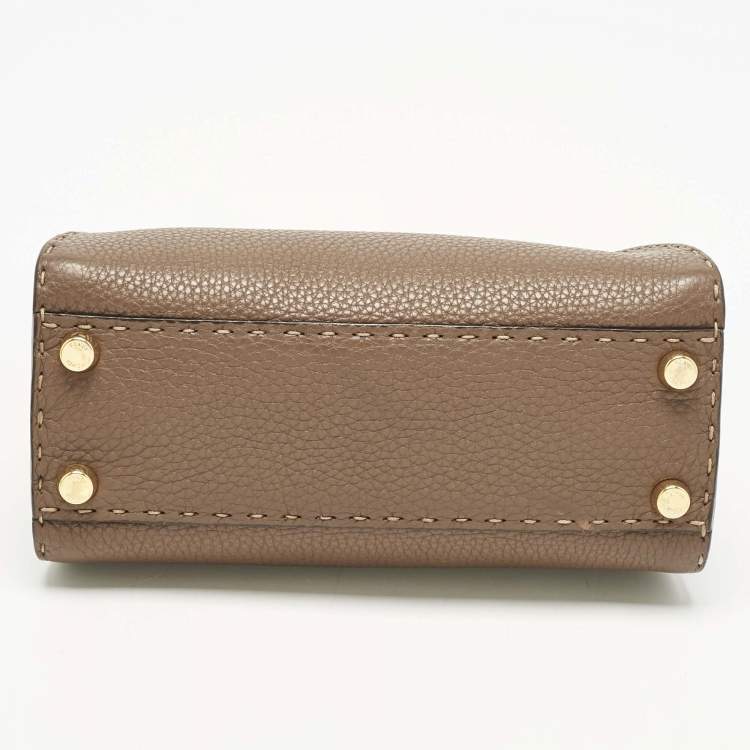 Pre Owned Fendi Brown Selleria Leather Mini Peekaboo Top Handle Bag