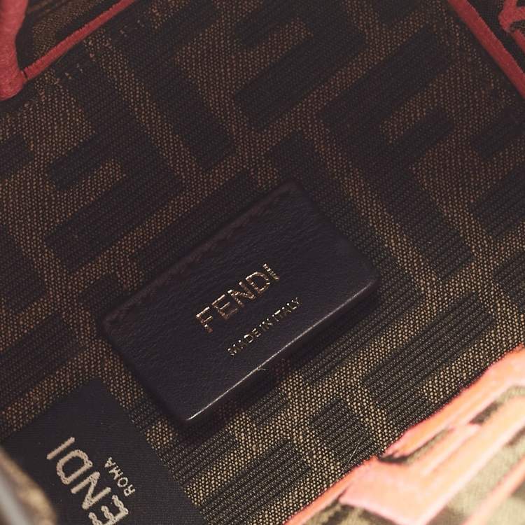 Pre Owned Fendi Neon Pink/Tobacco FF Canvas Mini Mon Tresor Drawstring Bucket Bag