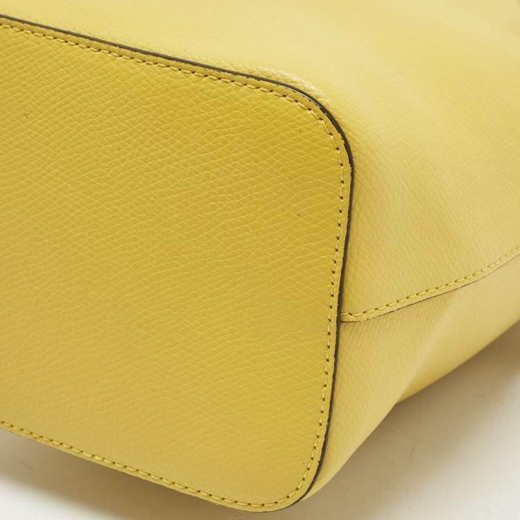 Pre Owned Fendi Yellow Leather Mini Mon Tresor Drawstring Bucket Bag