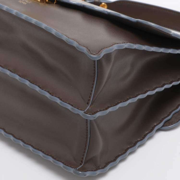 Pre Owned Fendi Etoupe Leather Medium Scalloped Kan I Shoulder Bag