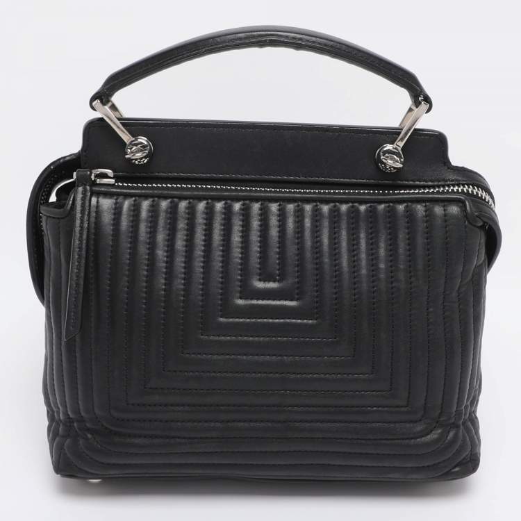 Pre Owned Fendi Black Quilted Leather Dotcom Click Shoulder Bag