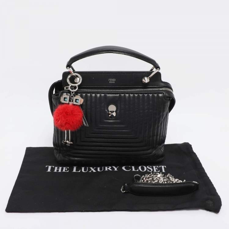 Pre Owned Fendi Black Quilted Leather Dotcom Click Shoulder Bag