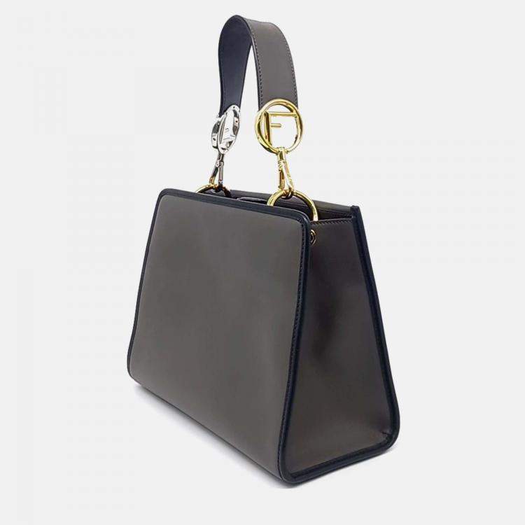 Pre Owned Fendi Black Grey Leather Small Runaway Bag