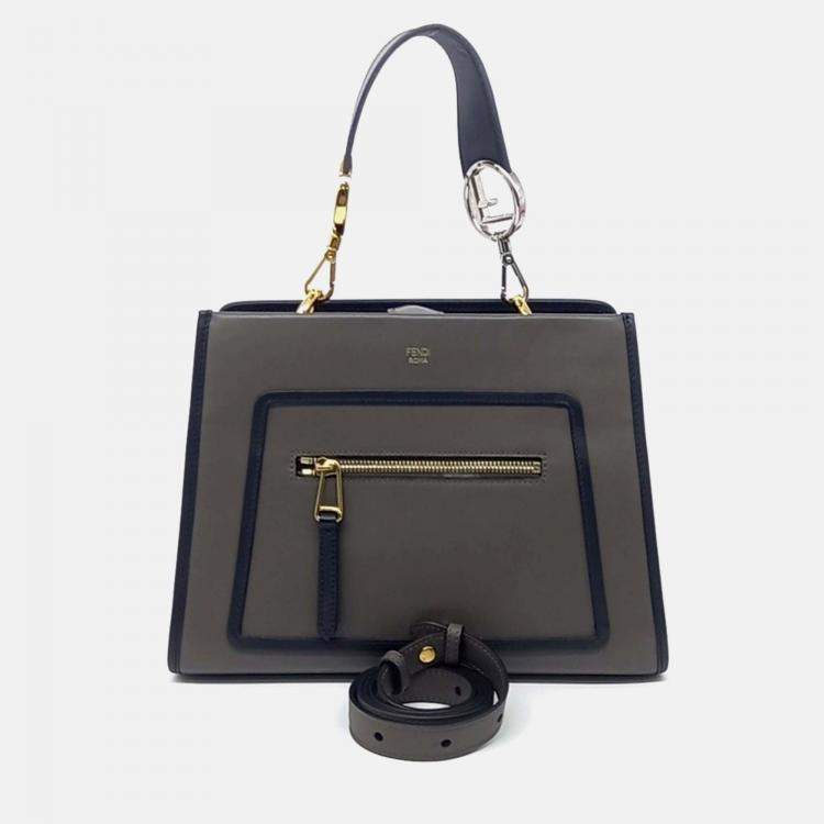 Pre Owned Fendi Black Grey Leather Small Runaway Bag
