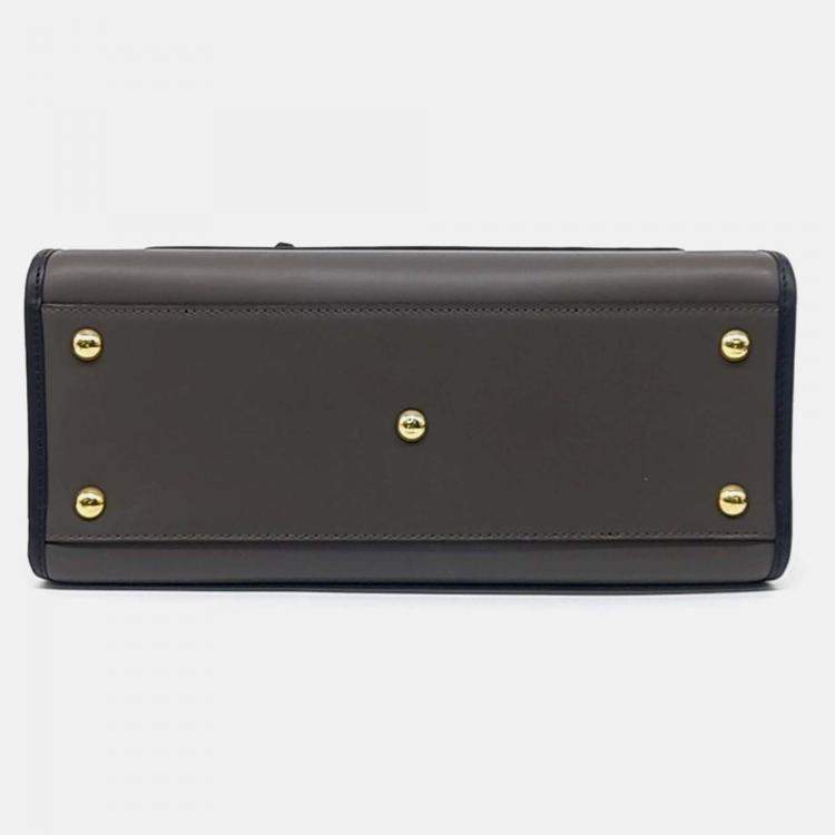 Pre Owned Fendi Black Grey Leather Small Runaway Bag