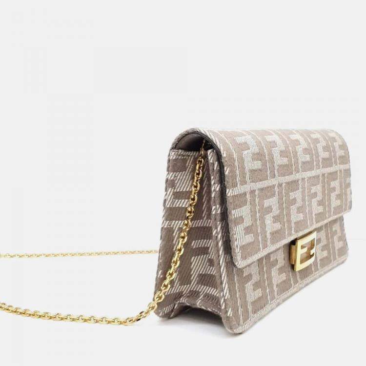 Pre Owned Fendi Beige Fabric Wallet-on-Chain Crossbody and Shoulder Bag