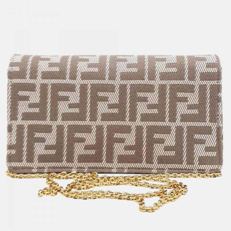 Pre Owned Fendi Beige Fabric Wallet-on-Chain Crossbody and Shoulder Bag