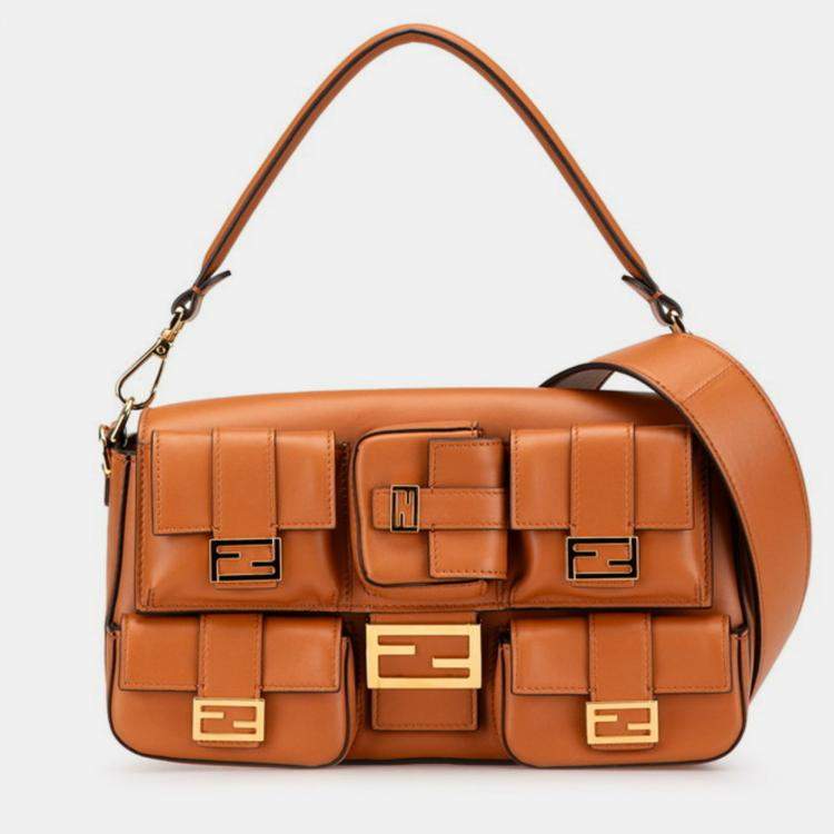 Pre Owned Fendi Baguette Brown Leather Shoulder Bag