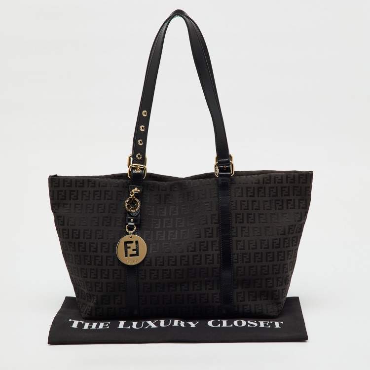 Pre Owned Fendi Black Zucchino Canvas and Leather Superstar Shopper Tote