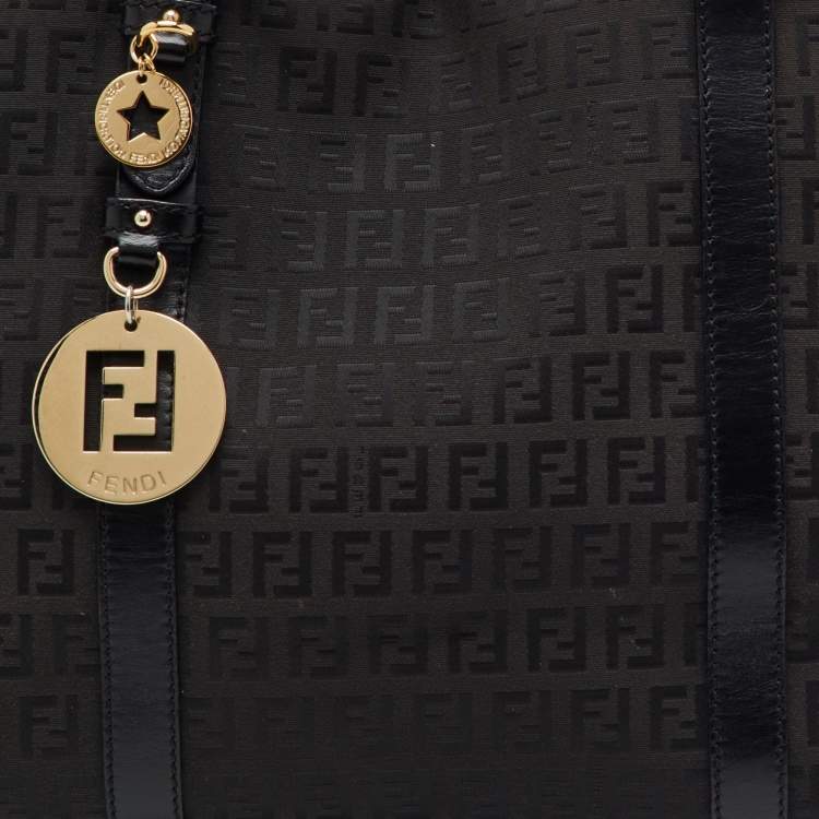 Pre Owned Fendi Black Zucchino Canvas and Leather Superstar Shopper Tote