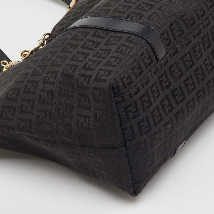 Pre Owned Fendi Black Zucchino Canvas and Leather Superstar Shopper Tote