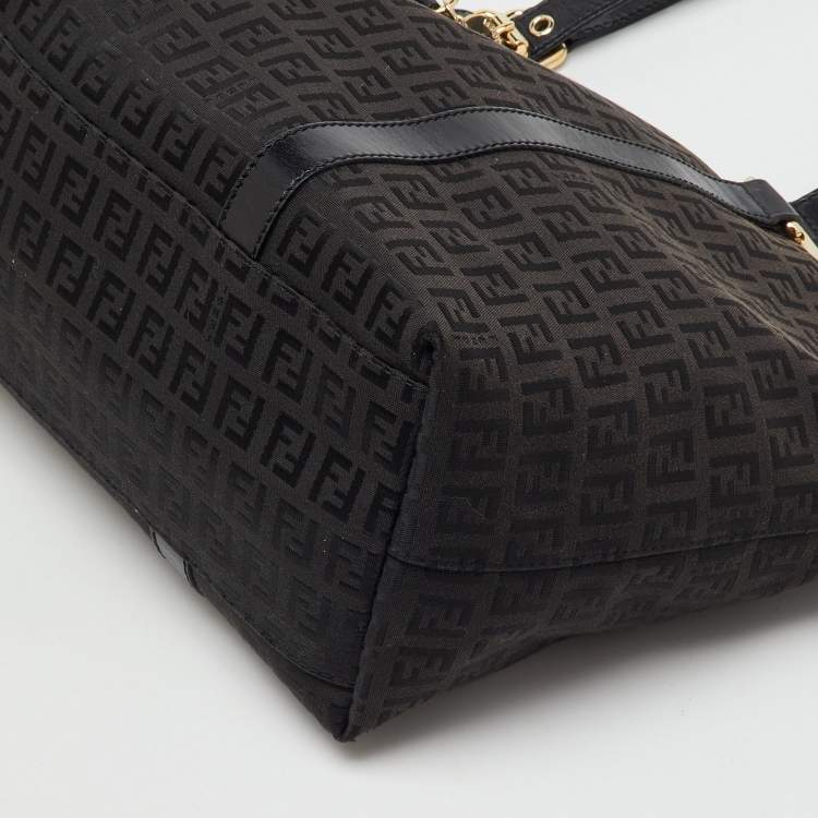 Pre Owned Fendi Black Zucchino Canvas and Leather Superstar Shopper Tote
