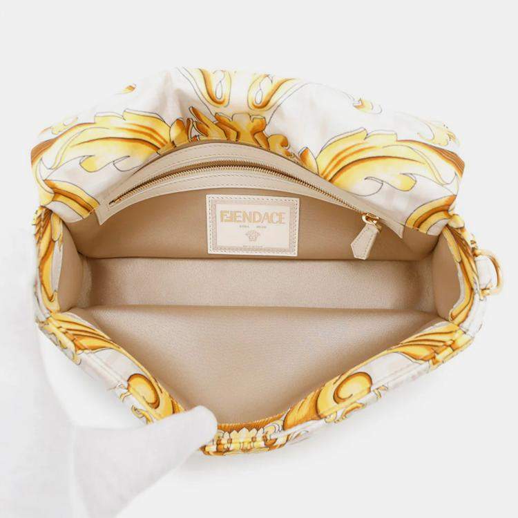 Pre Owned Fendi Fendace Mamma Bucket Ivory Yellow Nylon Shoulder Bag