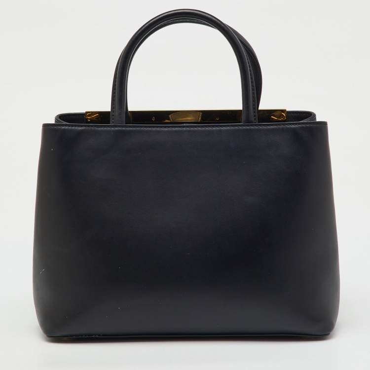 Pre Owned Fendi Black Leather Century Metal Monster Eyes Petite 2Jours Tote