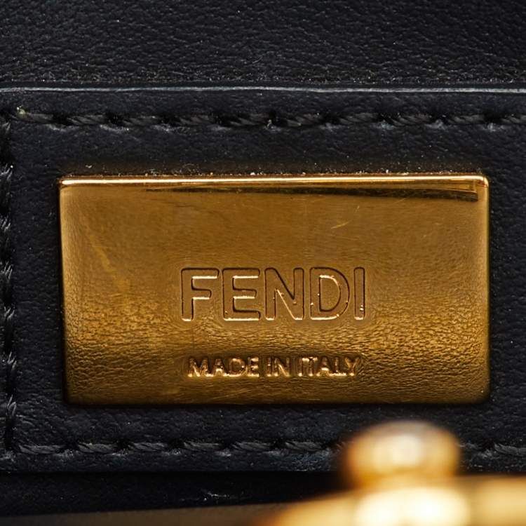 Pre Owned Fendi Black Leather Century Metal Monster Eyes Petite 2Jours Tote