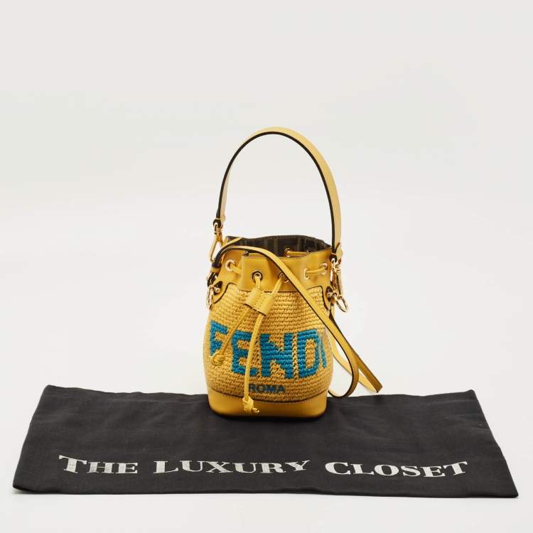 Pre Owned Fendi Yellow Crochet and Leather Mini Mon Tresor Bucket Bag