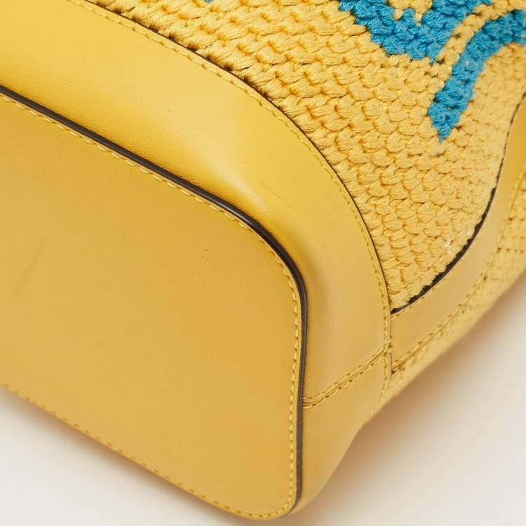 Pre Owned Fendi Yellow Crochet and Leather Mini Mon Tresor Bucket Bag
