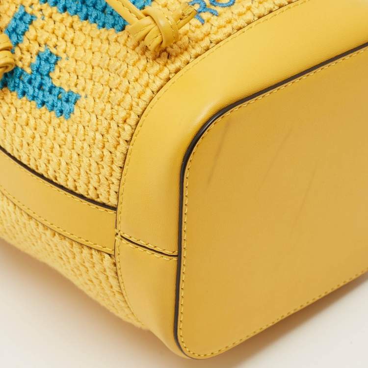 Pre Owned Fendi Yellow Crochet and Leather Mini Mon Tresor Bucket Bag