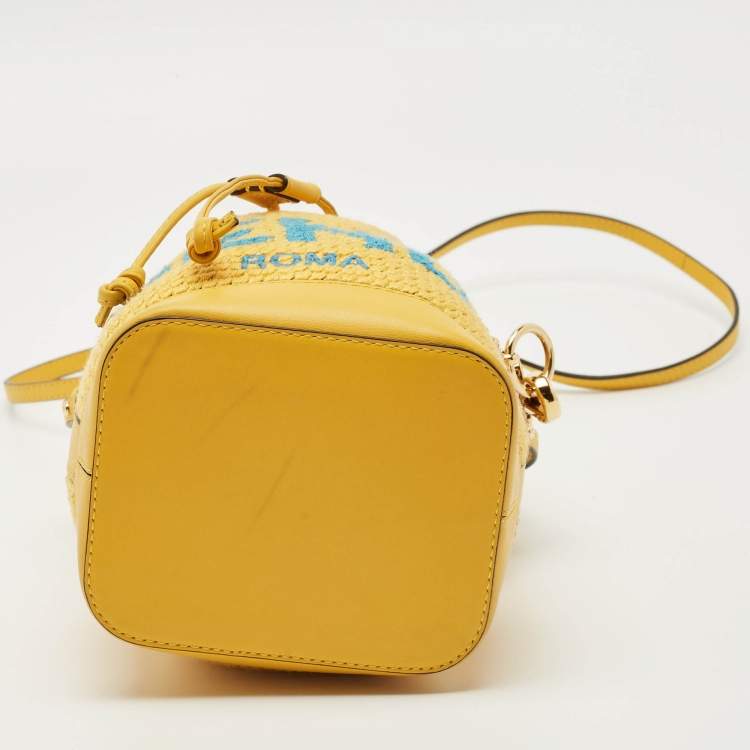 Pre Owned Fendi Yellow Crochet and Leather Mini Mon Tresor Bucket Bag