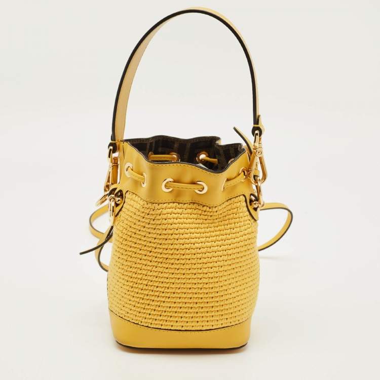 Pre Owned Fendi Yellow Crochet and Leather Mini Mon Tresor Bucket Bag