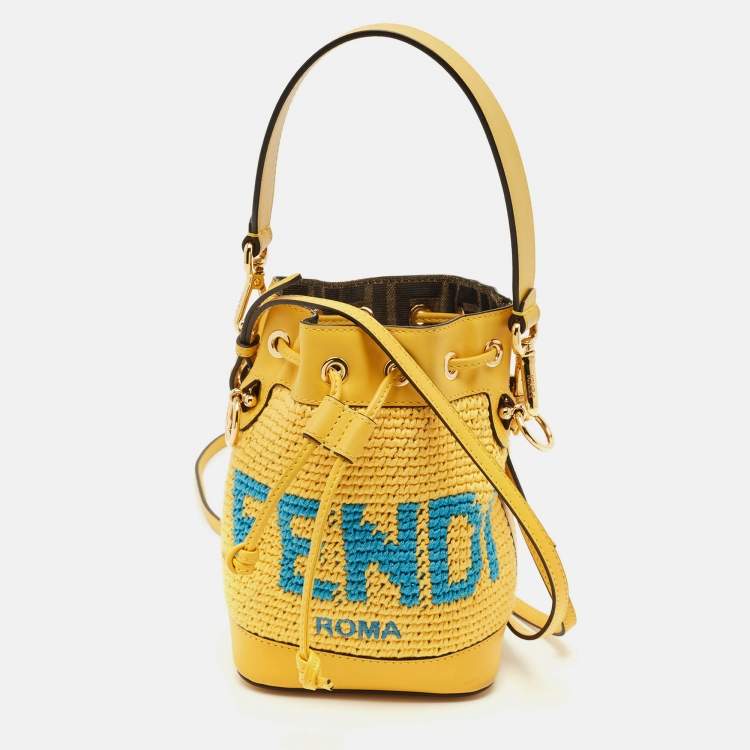 Pre Owned Fendi Yellow Crochet and Leather Mini Mon Tresor Bucket Bag
