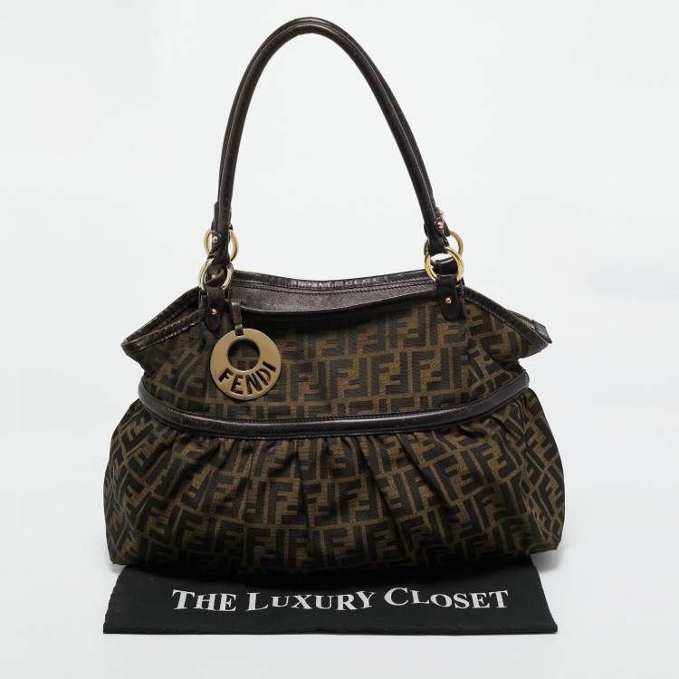 Pre Owned Fendi Tobacco Zucca Canvas and Leather Large Chef Tote