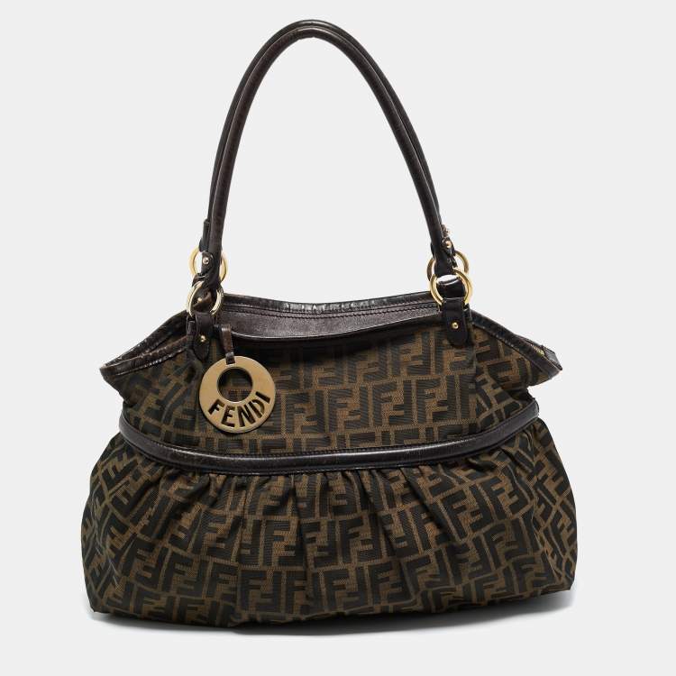 Pre Owned Fendi Tobacco Zucca Canvas and Leather Large Chef Tote
