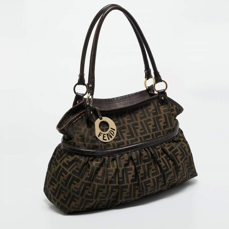 Pre Owned Fendi Tobacco Zucca Canvas and Leather Large Chef Tote