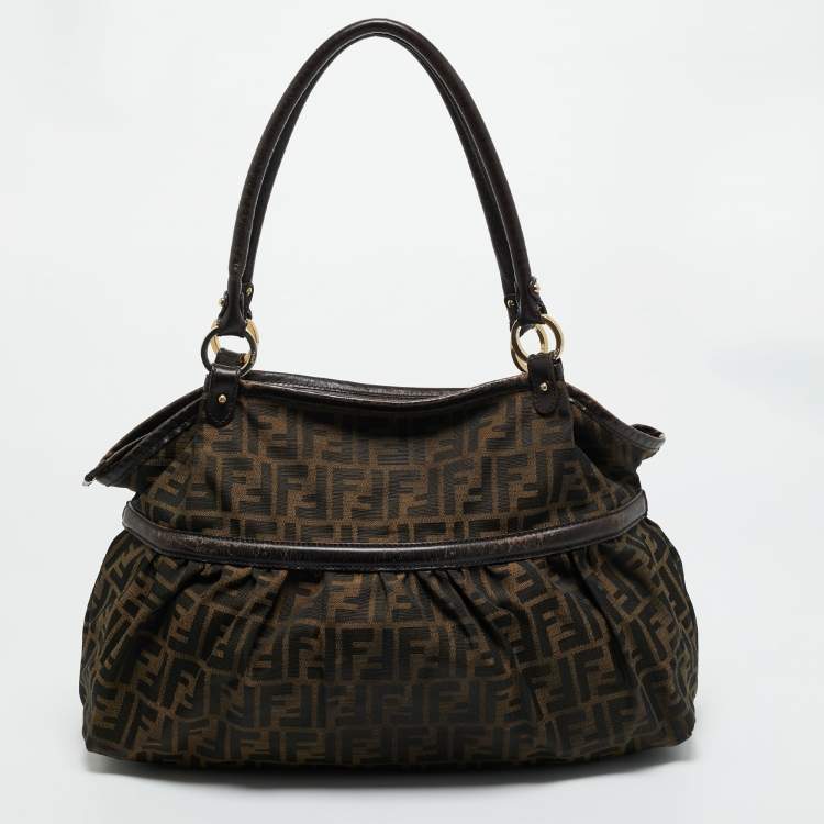 Pre Owned Fendi Tobacco Zucca Canvas and Leather Large Chef Tote