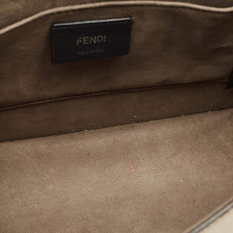 Pre Owned Fendi Beige/Brown Leather and FF Velvet Kan I F Logo Top Handle Bag