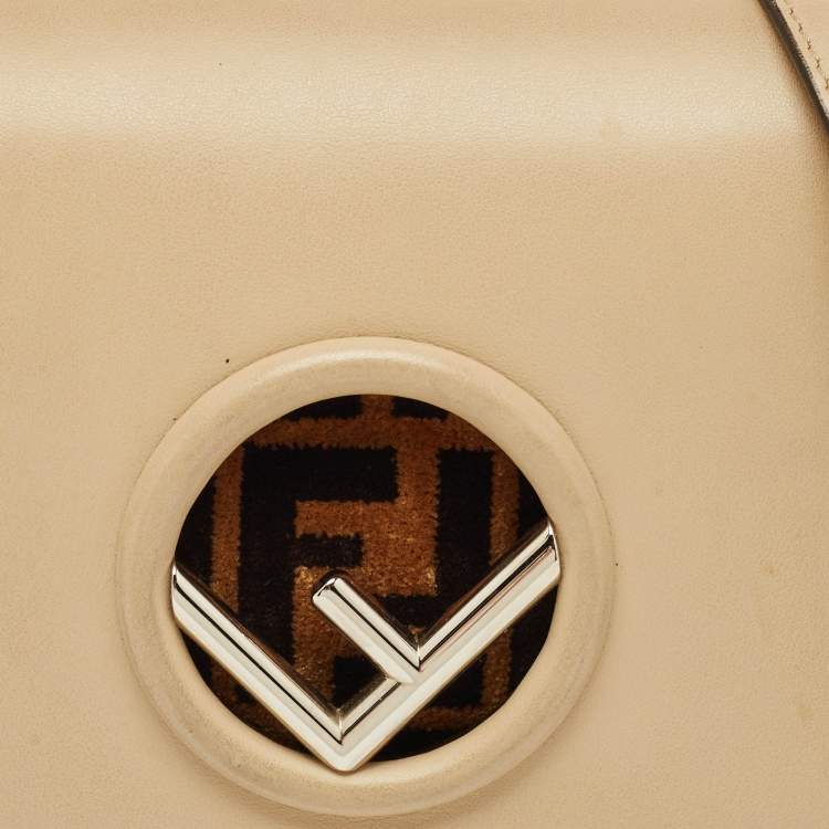 Pre Owned Fendi Beige/Brown Leather and FF Velvet Kan I F Logo Top Handle Bag